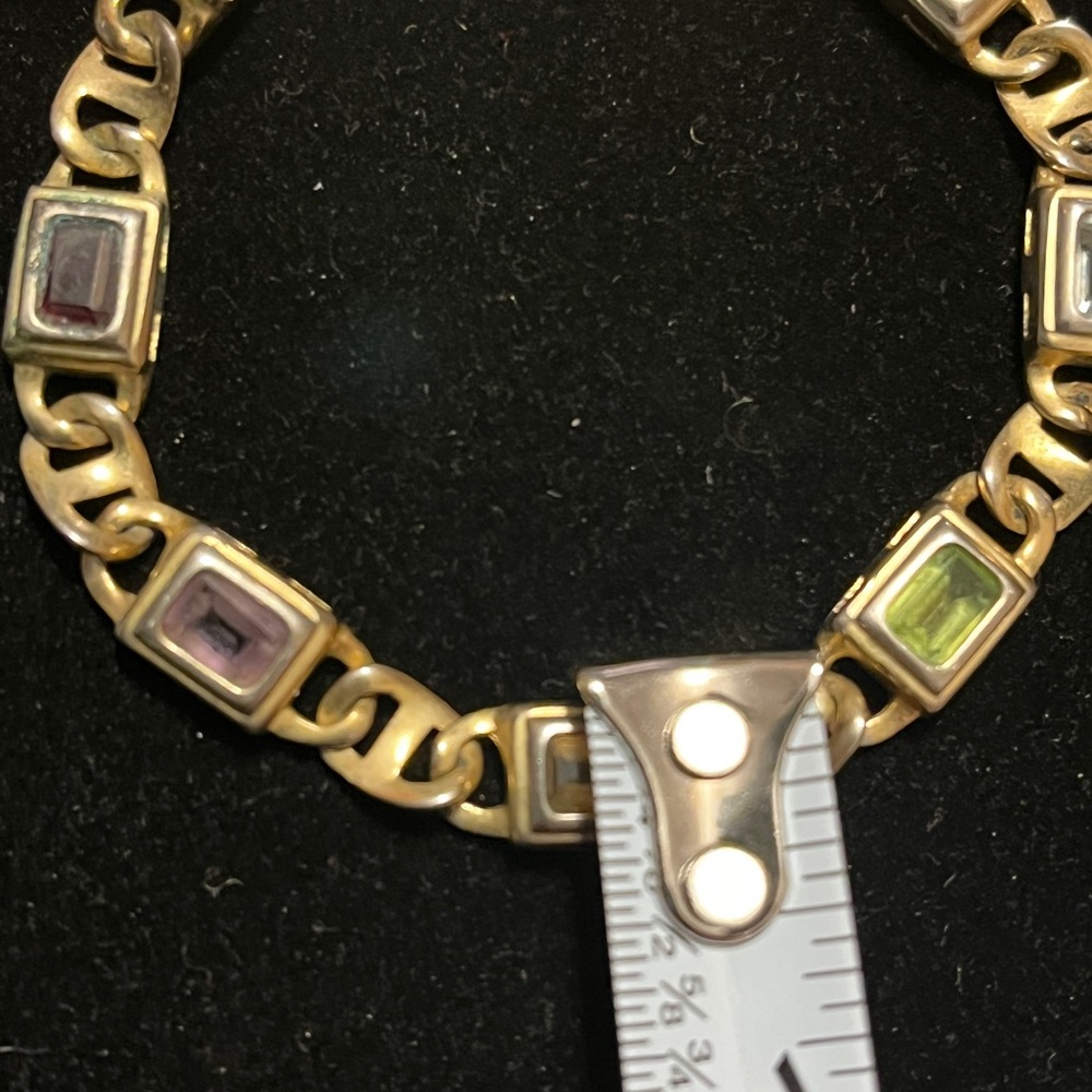 Elegant Gold and Multicolor 925 Sterling Silver Stamp Bracelet - Picture 15 of 17